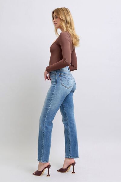 Judy Blue Full Size Run Vintage Wash Thermal Straight Jeans from Enfance-Heureuse