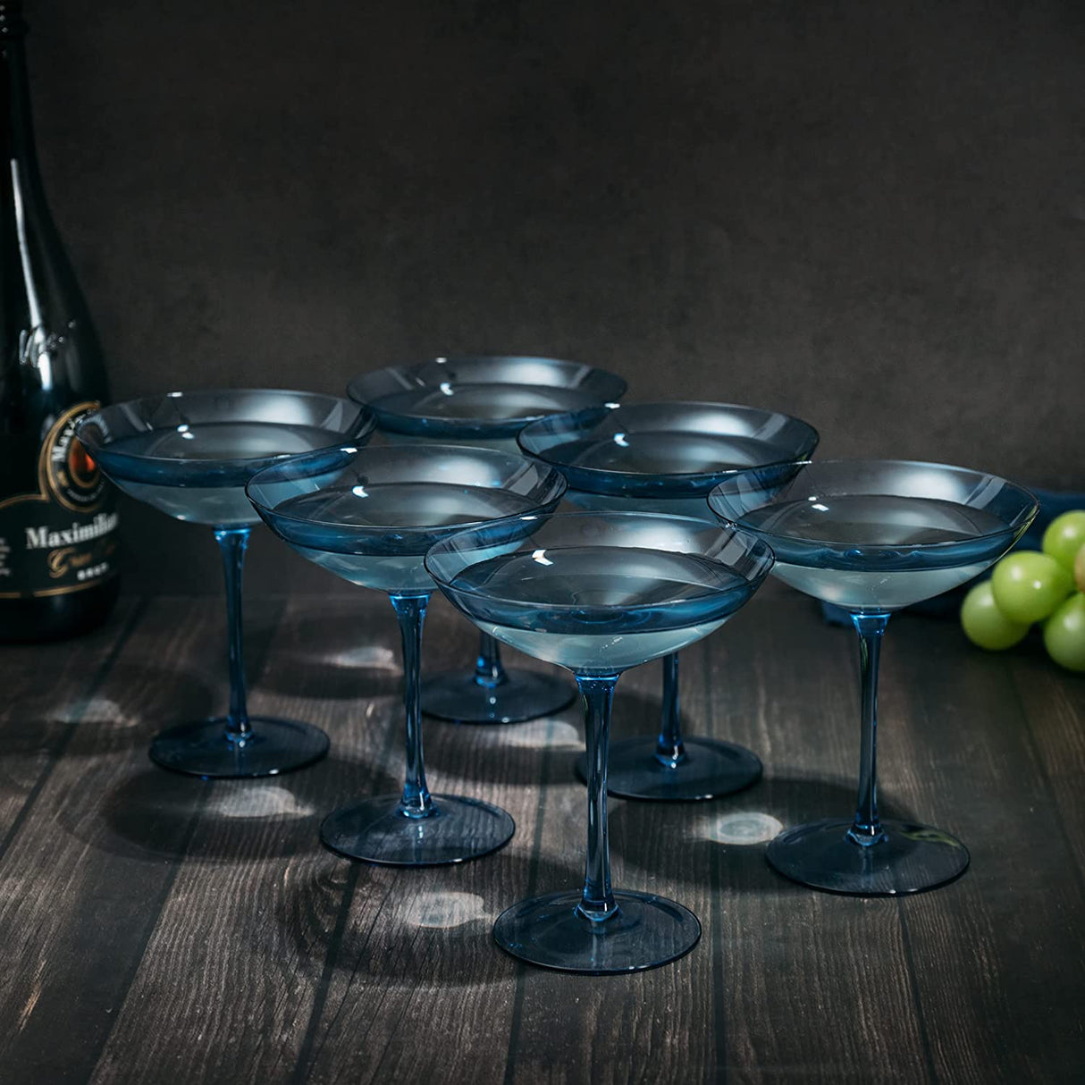 Cobalt Blue Colored Champagne Coupe Glasses 12oz Set of 6 by The Wine Savant - Toasting Glasses, Wedding Party Champagne Cocktail Blue Champagne Colored Glasses Prosecco, Mimosa, Home Bar Glassware from The Wine Savant