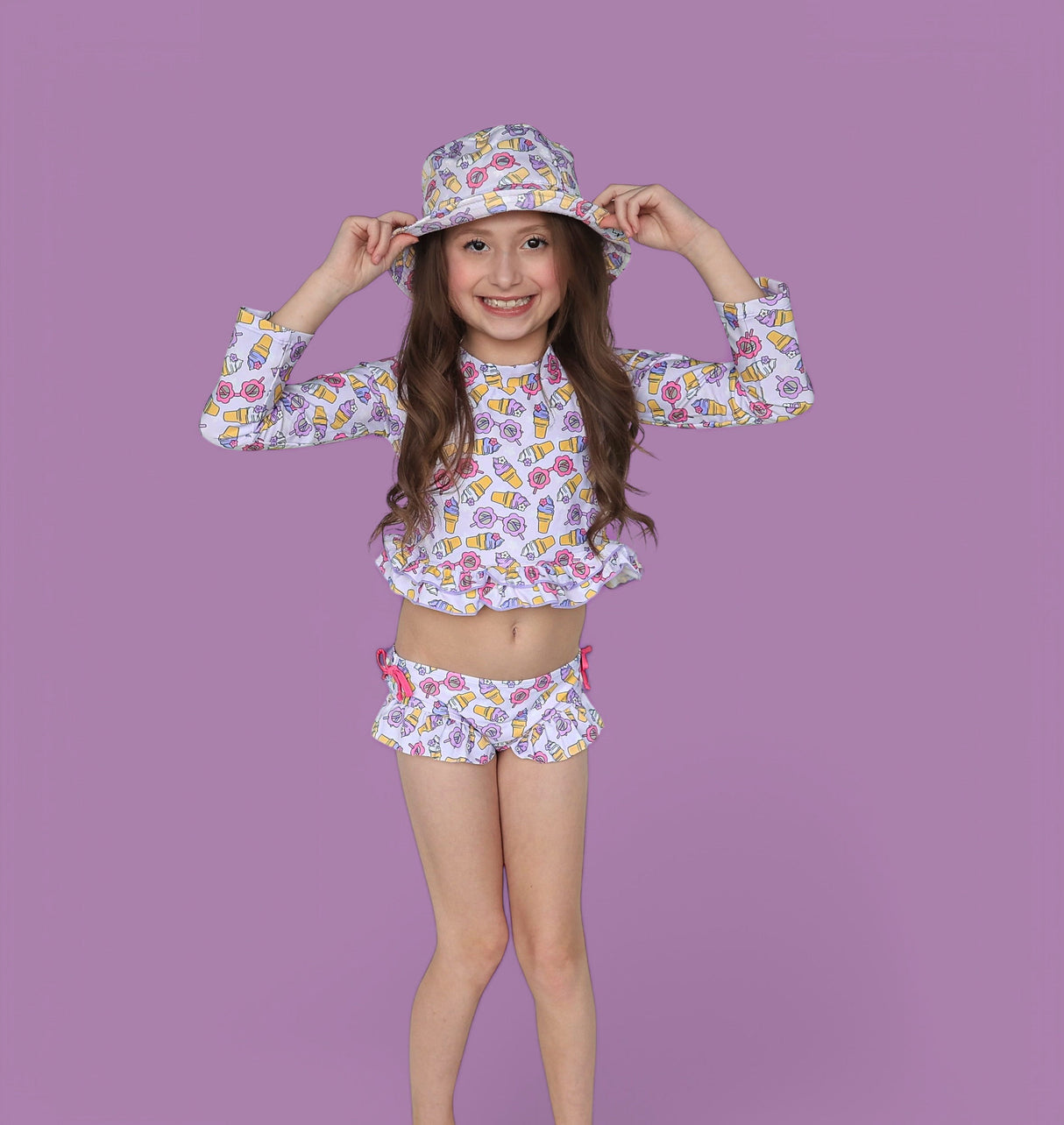 SWEET SUMMER DREAM RASH GUARD RUFFLE TWO-PIECE SWIM SUIT from DREAM BIG LITTLE CO