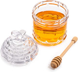 Crystal Bee Honey Dish Jar, Gift 6" - Glass Honey Pot with Dipper and Lid Cover for Home Kitchen Honey and Syrup, Gorgeous Bee Decor Beehive Honey Pot, Great for Jam, Honey, Jelly 14oz from The Wine Savant