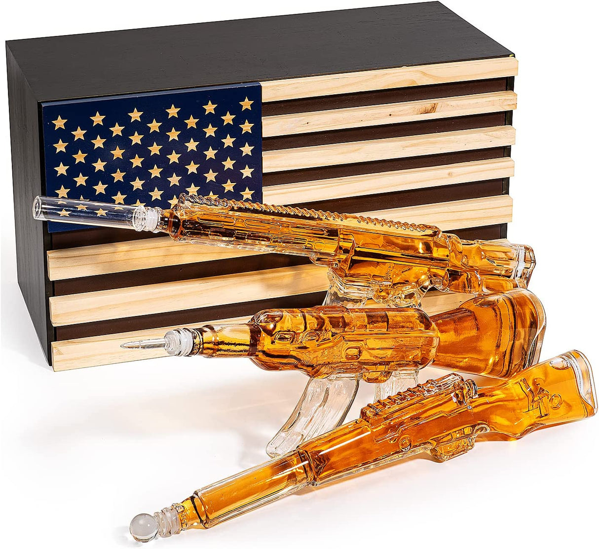 3 Gun Whiskey Decanters Set AR15, AK47, & Rifle Gun Decanter Set 1000ml by The Wine Savant - Veteran Gifts, Home Bar, Gun Lover Gifts, Tik Tok Gun Decanter, Military Gifts Gifts for Dad… from The Wine Savant