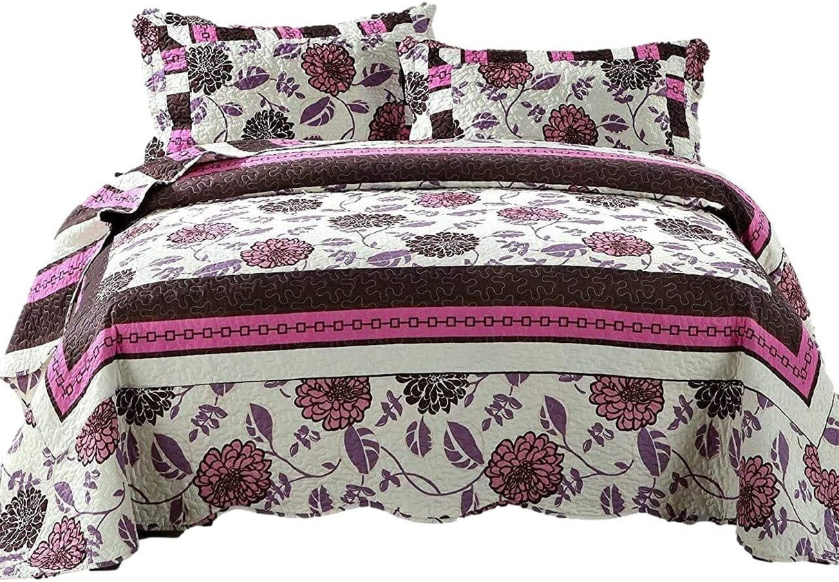 DaDa Bedding Bohemian Purple Blooms Floral Garden Pink Brown Bedspread Set (KBJ1629) from DaDalogy Bedding Collection