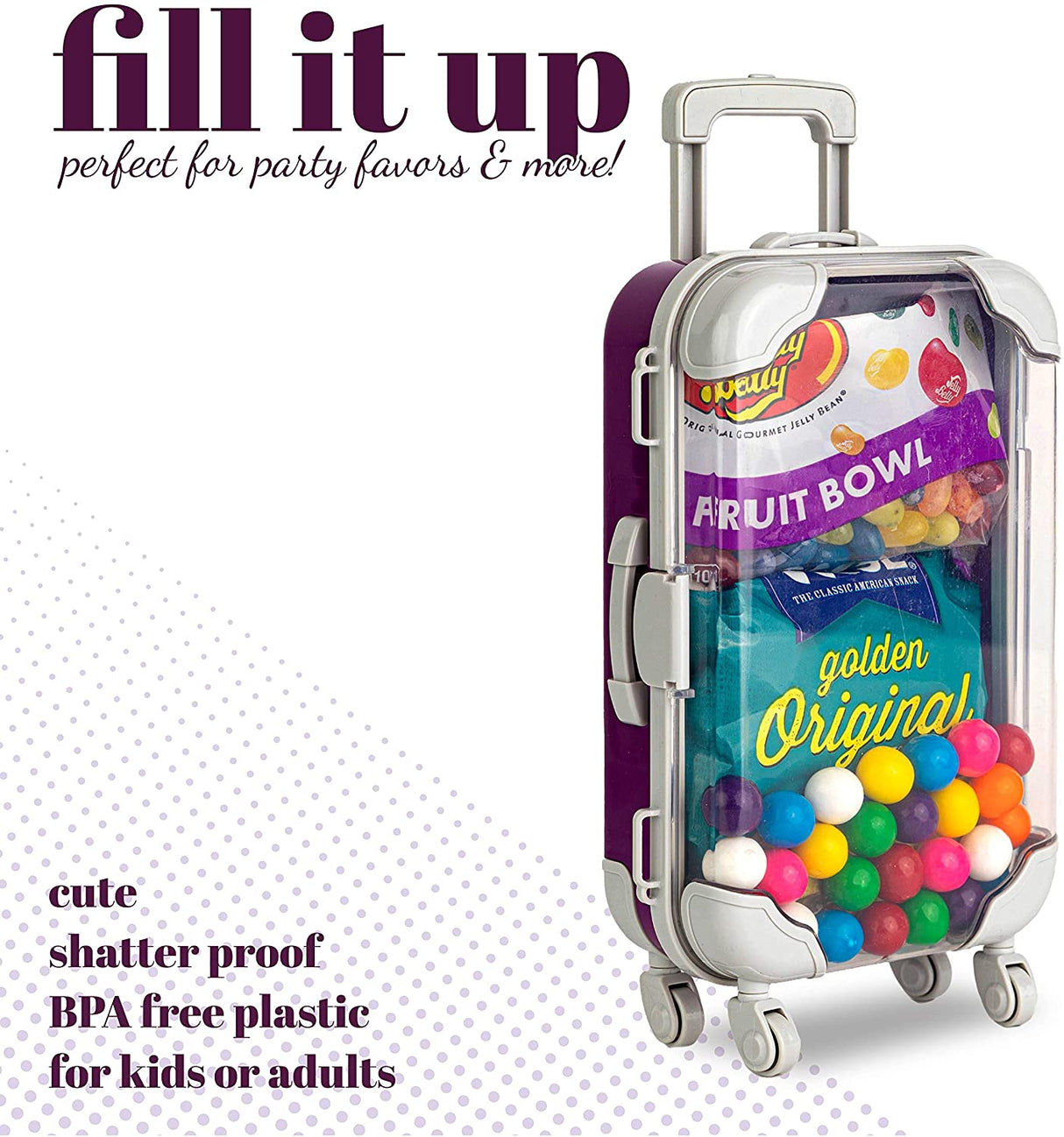 Purple Plastic Suitcase Candy Box 3 Pack  7.5"x5"x2.5" from Hammont