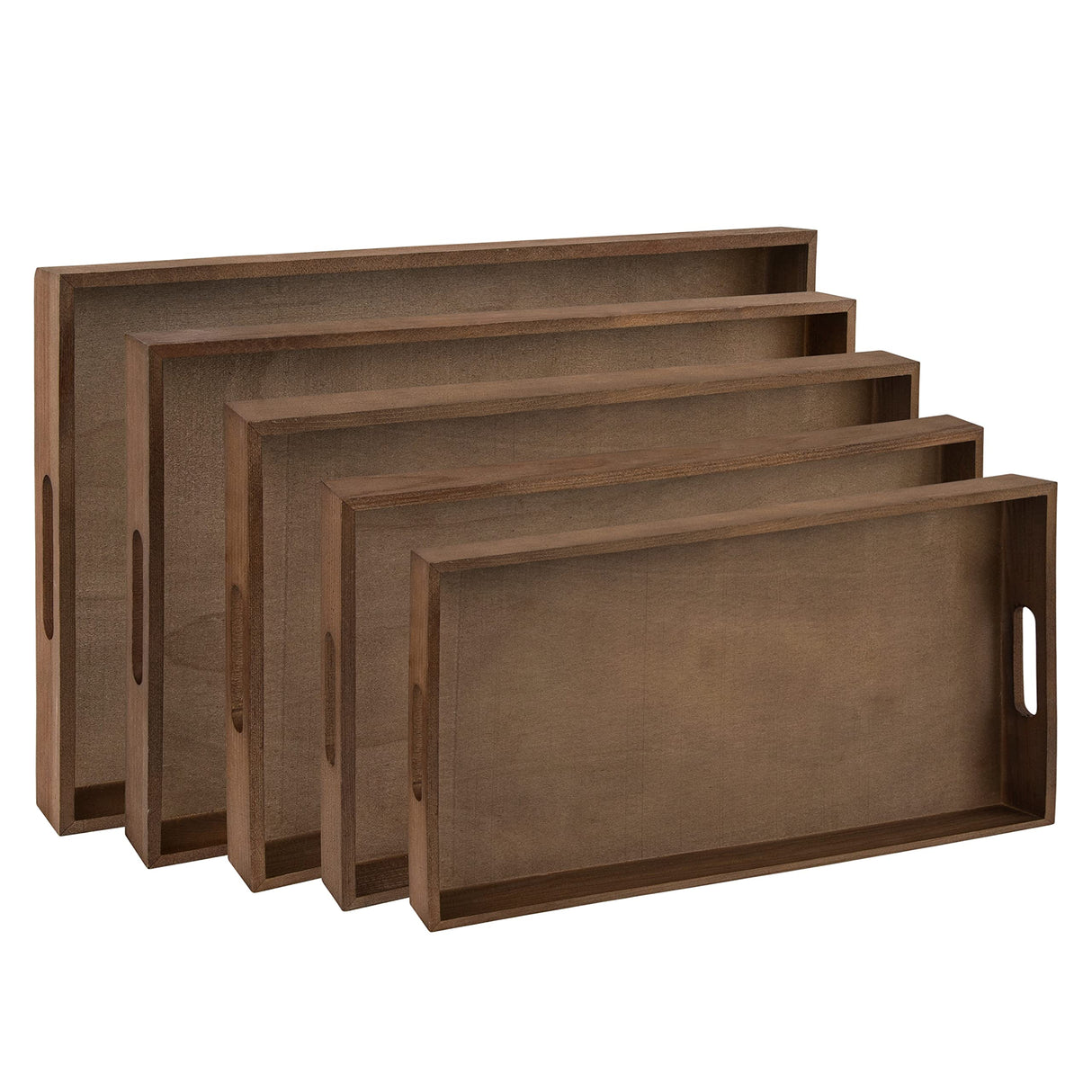 Wooden Rustic Nested Tray 5 Pack Set Of Rectangular Dark Brown from Hammont