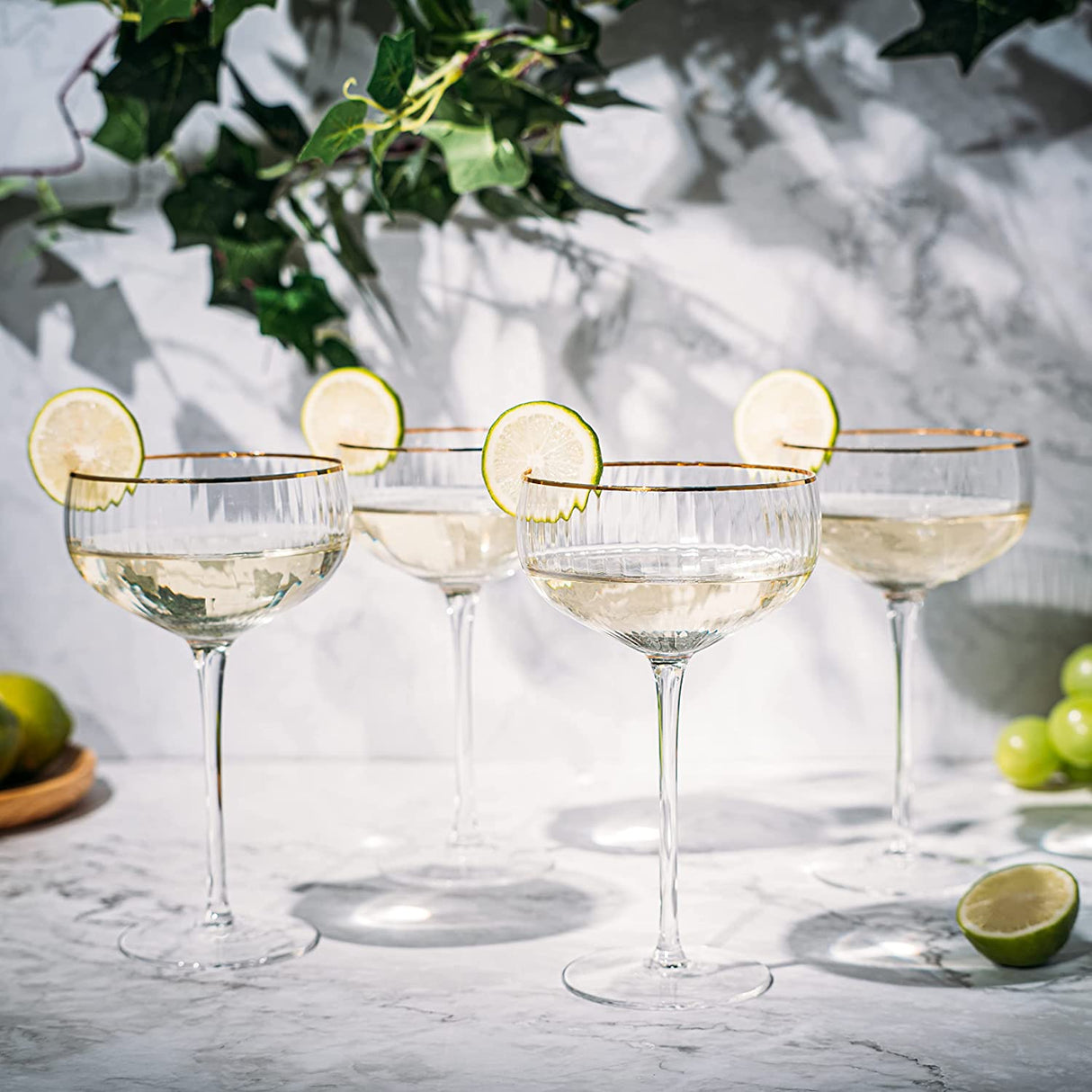 Coupe Cocktail Glasses 7 oz, Set of 4 Classic Manhattan Glasses For Cocktails, Libbey Champagne Coupe, Classic Coupe Glasses with Gold Rim, Crystal with Stems Wine Savant from The Wine Savant