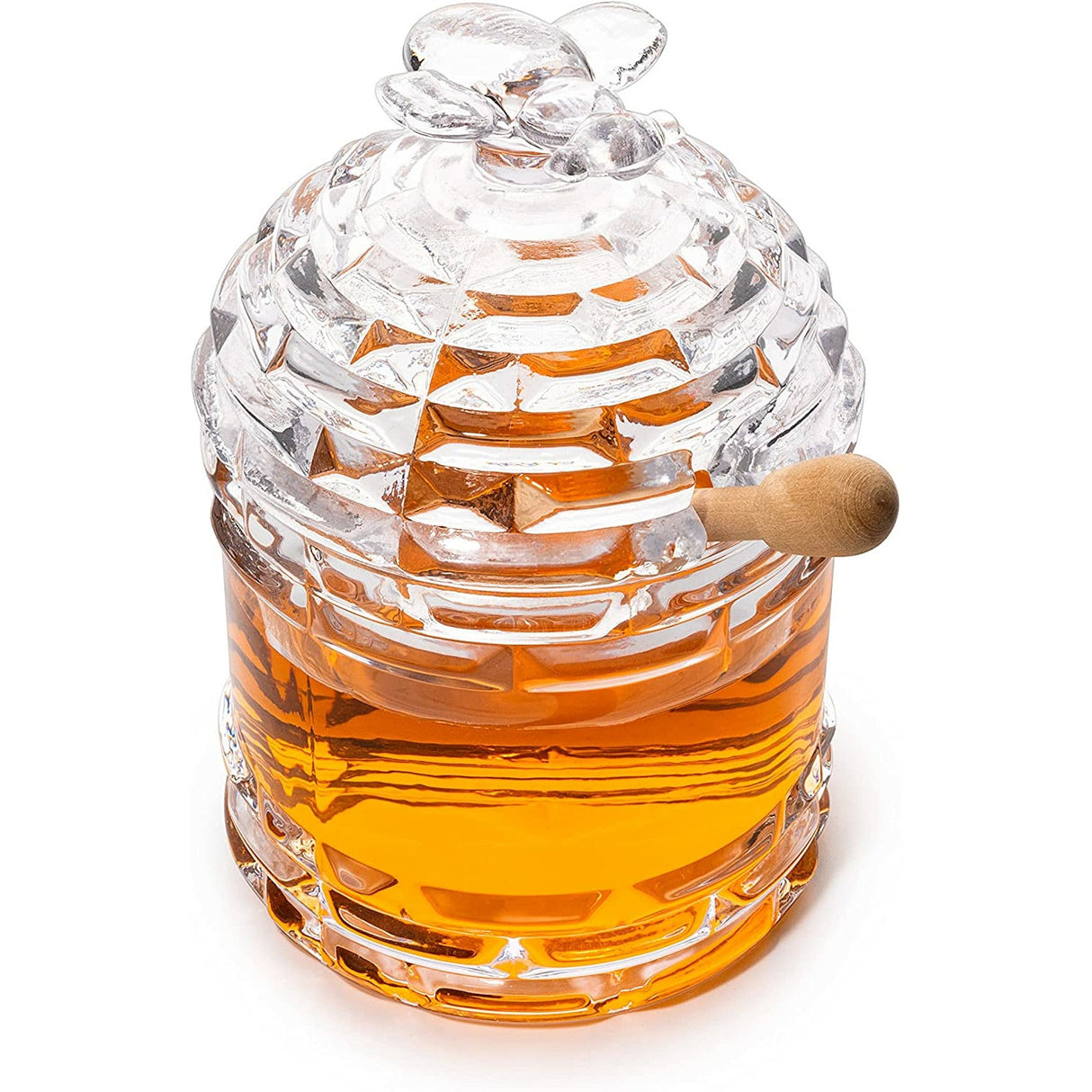 Crystal Bee Honey Dish Jar, Gift 6" - Glass Honey Pot with Dipper and Lid Cover for Home Kitchen Honey and Syrup, Gorgeous Bee Decor Beehive Honey Pot, Great for Jam, Honey, Jelly 14oz from The Wine Savant