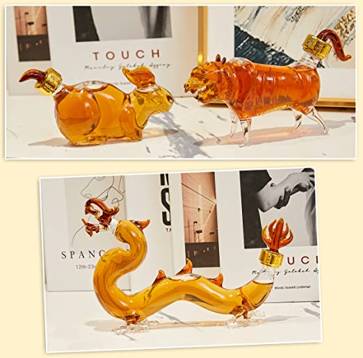 12 Chinese Zodiac Wine & Whiskey Decanter Set | Set of 12 Miniature Hand Blown Decanters | New Year Table Decoration, Constellation Glassware, Personalized Animal Red Wine Carafe Gift 150 ML from The Wine Savant