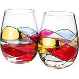Artisanal Hand Painted Stemless - Gift for Mom, Friends, Girlfriends, Renaissance Romantic Stain-glassed Windows Wine Glasses Set of 2 - Gift Idea for Birthday, Housewarming - Extra Large Goblets from The Wine Savant