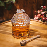Crystal Bee Honey Dish Jar, Gift 6" - Glass Honey Pot with Dipper and Lid Cover for Home Kitchen Honey and Syrup, Gorgeous Bee Decor Beehive Honey Pot, Great for Jam, Honey, Jelly 14oz from The Wine Savant