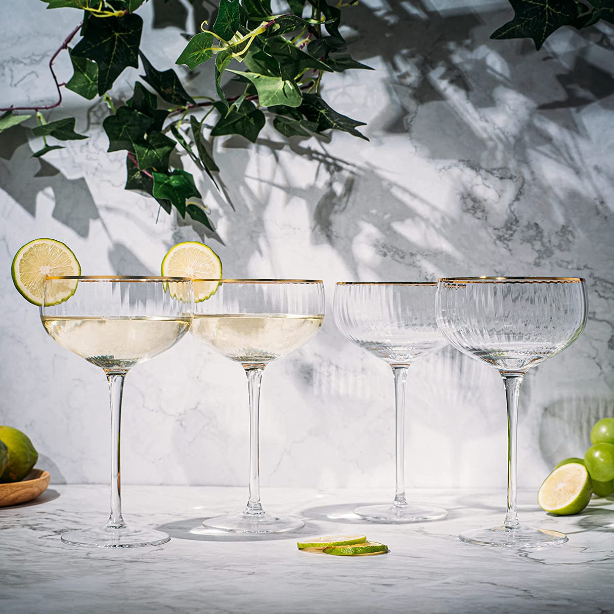 Coupe Cocktail Glasses 7 oz, Set of 4 Classic Manhattan Glasses For Cocktails, Libbey Champagne Coupe, Classic Coupe Glasses with Gold Rim, Crystal with Stems Wine Savant from The Wine Savant