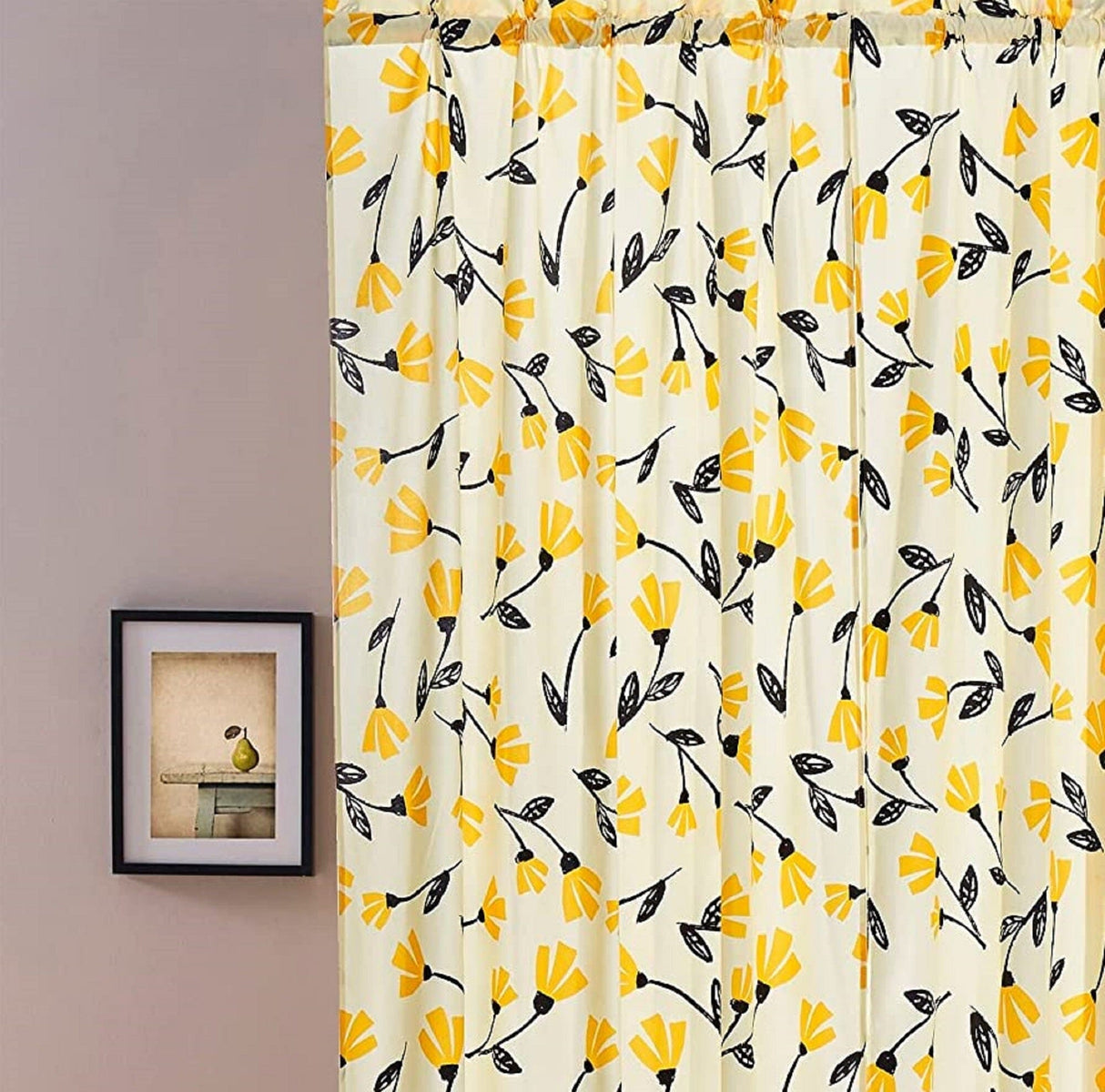 DaDa Bedding Set of 2 Botanical Floral Window Curtain Panels - Natural Semi Sheer Yellow Fleur Golden Orange Spring Time Tulips Straight Tailored Edge from DaDalogy Bedding Collection