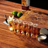 Tequila Shot Glass & Salt Gift Set for Men & Women | Six Agave Shot Glasses, Knife For Limes, One Skull Coaster, One Salt Tin | Skeleton Mahogany Wood Box Package For Tequila, Liquor Lovers from The Wine Savant