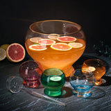 Colorful 1.7 Gallon Punch Bowl with 4 10oz Glasses Set with Ladle Gift For Mothers Day, Her, Wife, Mom, Friend - Colored Set Margarita, Cocktails, Juice, Punch Drink bowl for Parties, Weddings from The Wine Savant