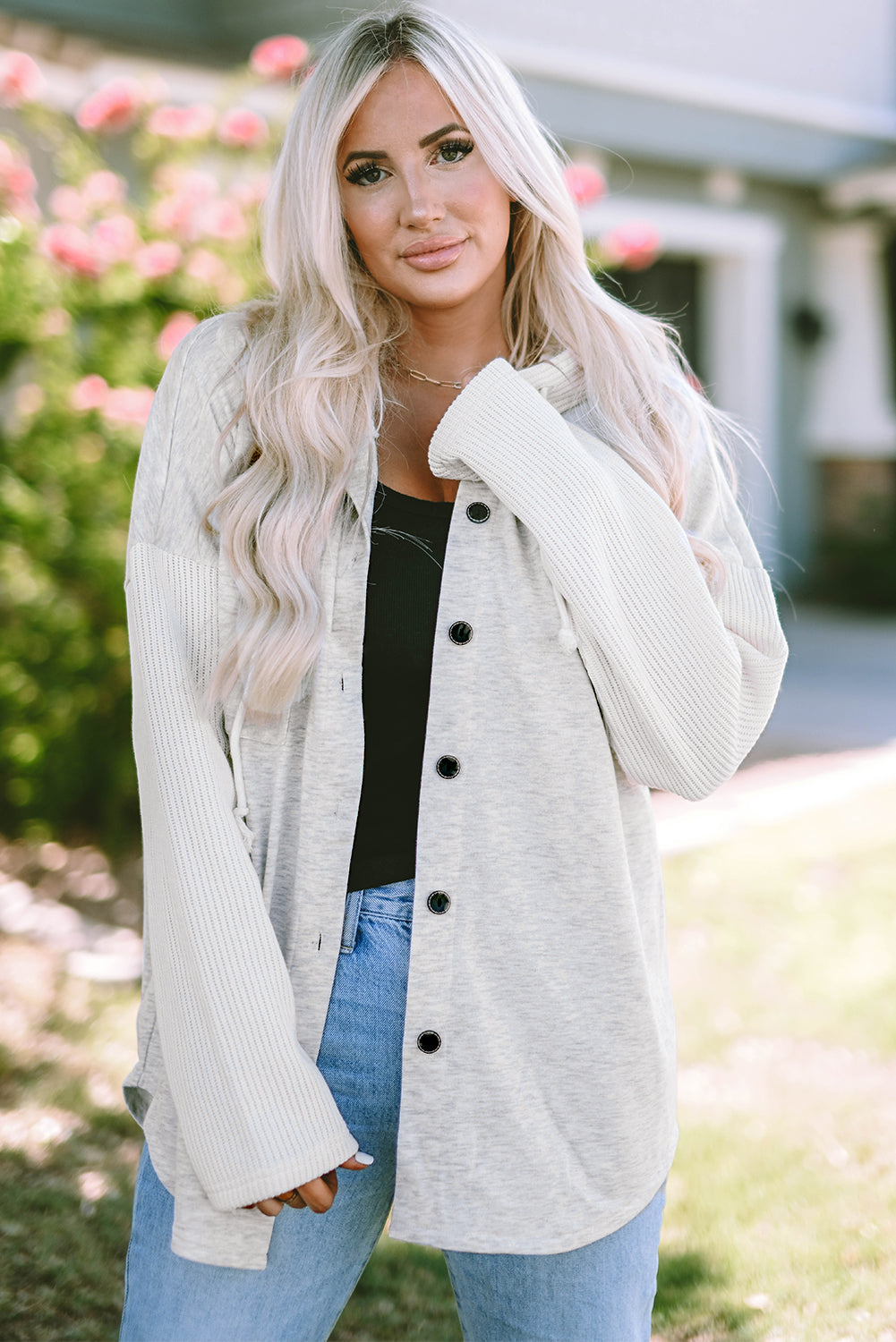 Berkley Button Up Knitted Sleeves Hooded Jacket from Threaded Pear
