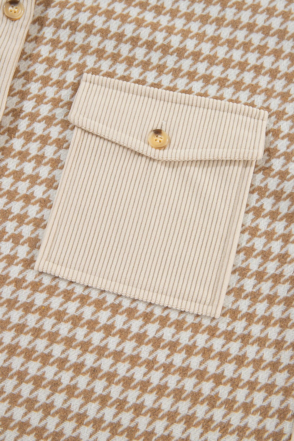 Beige Corduroy Shirt Jacket with Houndstooth Panel from MsDressly