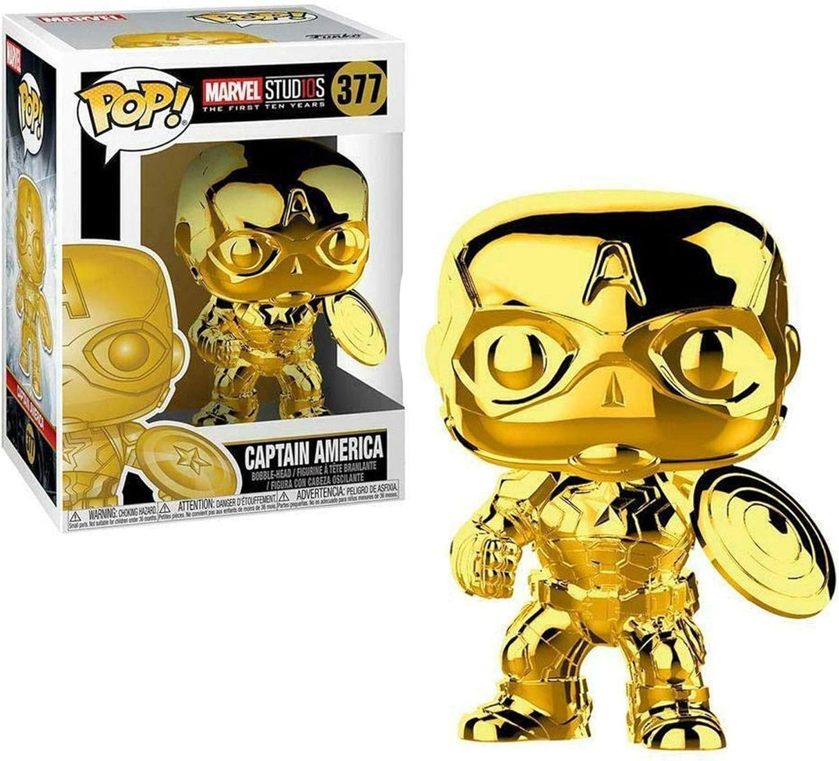 Funko Pop Marvel: Marvel Studios 10 - Captain America (Gold Chrome) From Ralphie's Funhouse