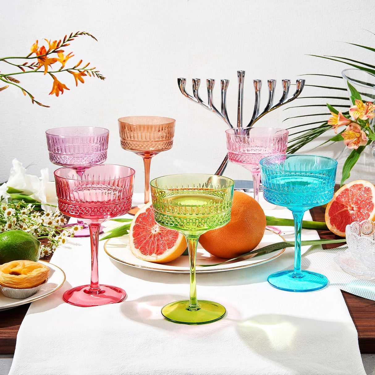 Art Deco Colored Crystal Coupe Glass | Set of 6 | Large 9.6oz Stemmed Glassware from The Wine Savant