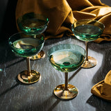 Colored Coupe Art Deco Glasses, Gold | Set of 4 | 8 oz Classic Cocktail Glassware for Champagne, Martini, Manhattan, Sidecar, Crystal Speakeasy Style Goblets Stems (Green) from The Wine Savant