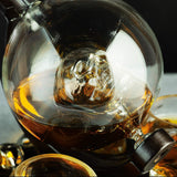 Skull Skeleton Wine & Whiskey Globe Decanter Set 850 mL With 4 Skull Head 3oz Skeletons Shot Glasses And Skull Chillers Wooden Base Decor Glass Goth Spooky Drinking Glassware from The Wine Savant