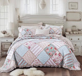 DaDa Bedding Hint of Mint Floral Pastel Cotton Patchwork Ruffle Bedspread Set (JHW-3036) from DaDalogy Bedding Collection