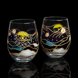 Vincent Van Gogh Wine Glasses Artisanal Hand Painted Stemless Set of 2 - The Wine Savant - 2 Set of Tumblers - Artistic Gift Idea for Her, Him, Birthday, Housewarming - Extra Large Goblets (18.5 OZ) from The Wine Savant