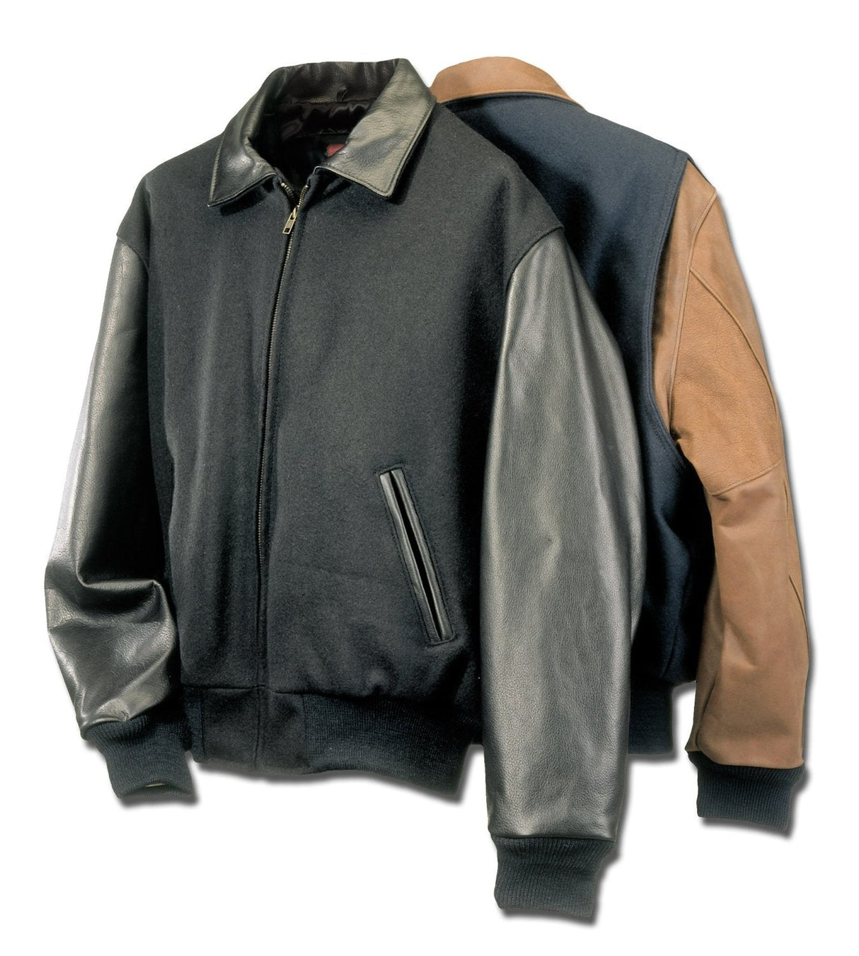 Executive Varsity Jacket From Leather Naked Cowhide Sleeves - Quality Wool Body -  Union Made in USA From Reed Leather