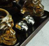 Skull Skeleton Wine & Whiskey Globe Decanter Set 850 mL With 4 Skull Head 3oz Skeletons Shot Glasses And Skull Chillers Wooden Base Decor Glass Goth Spooky Drinking Glassware from The Wine Savant