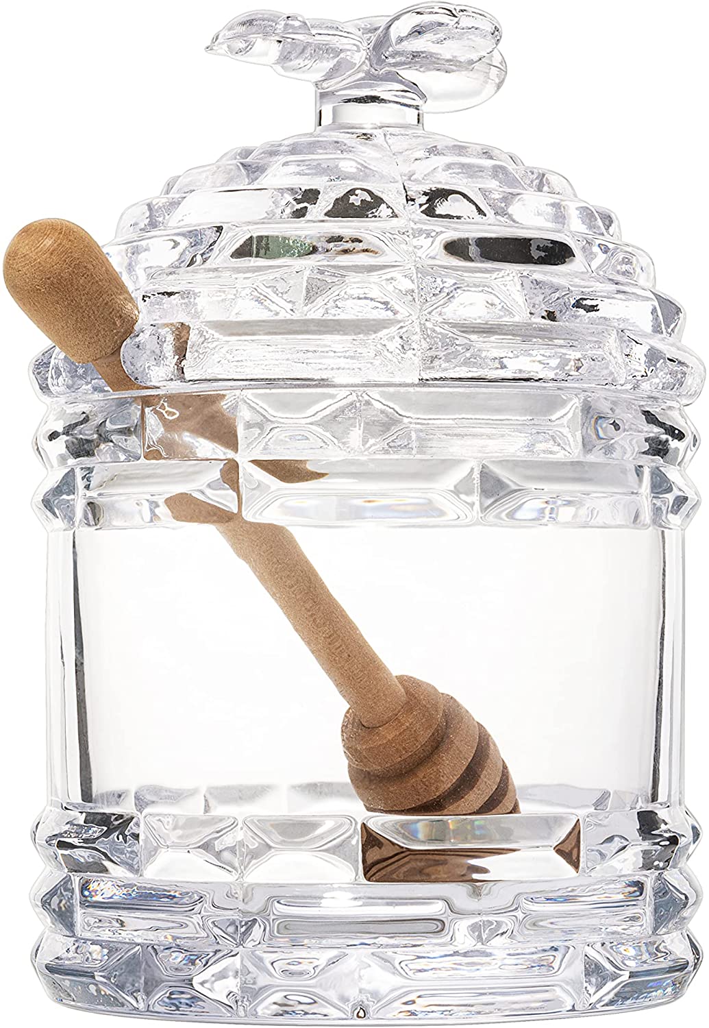 Crystal Bee Honey Dish Jar, Gift 6" - Glass Honey Pot with Dipper and Lid Cover for Home Kitchen Honey and Syrup, Gorgeous Bee Decor Beehive Honey Pot, Great for Jam, Honey, Jelly 14oz from The Wine Savant