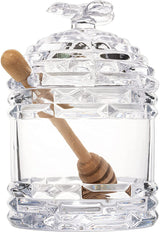 Crystal Bee Honey Dish Jar, Gift 6" - Glass Honey Pot with Dipper and Lid Cover for Home Kitchen Honey and Syrup, Gorgeous Bee Decor Beehive Honey Pot, Great for Jam, Honey, Jelly 14oz from The Wine Savant