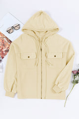 Apricot Flap Pocket Drawstring Hood Zip Up Jacket from MsDressly