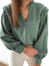 Beaded Button Solid Color Lantern Long Sleeve Coat from MsDressly