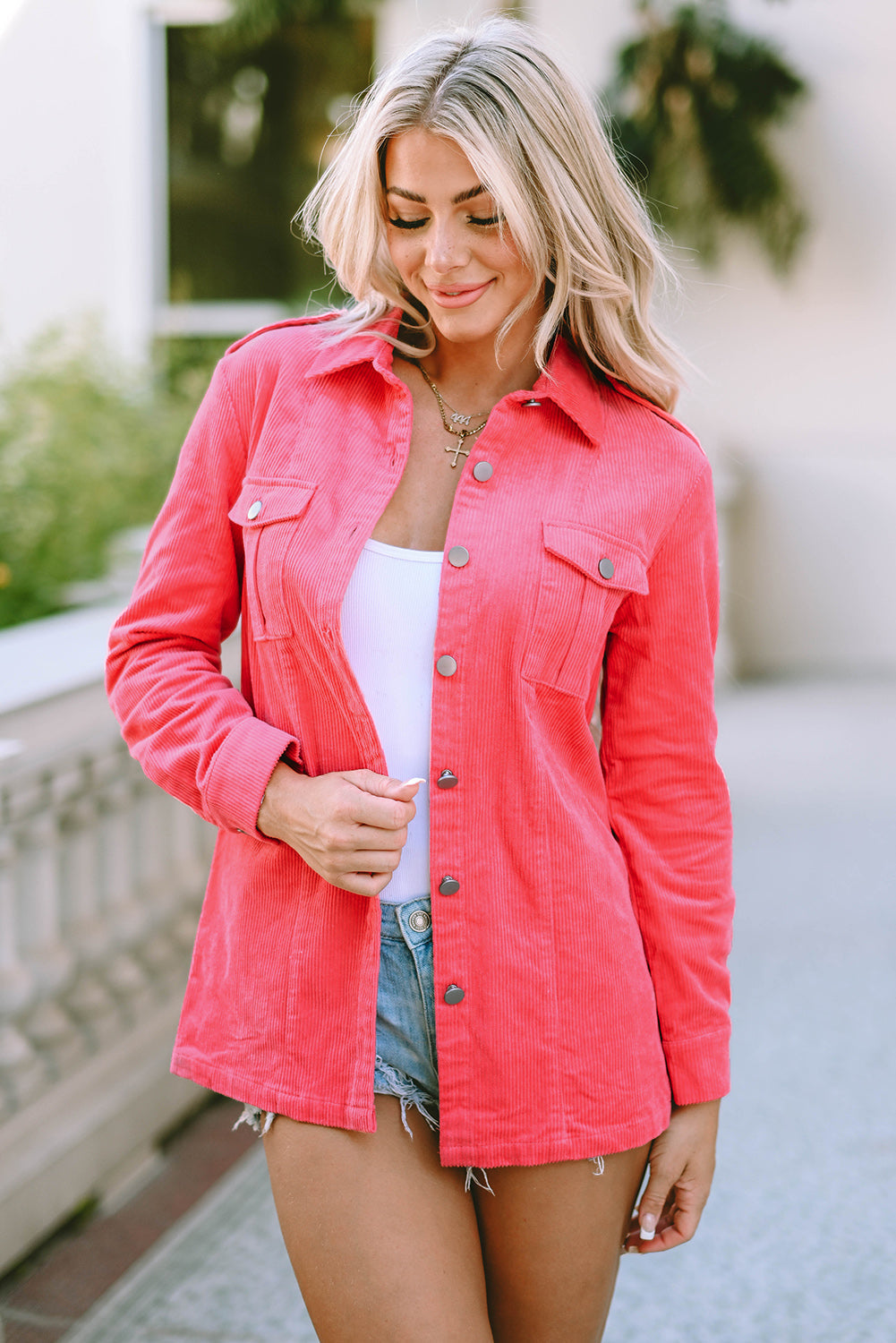 Claire Buttoned Flap Pocket Corduroy Jacket from Threaded Pear