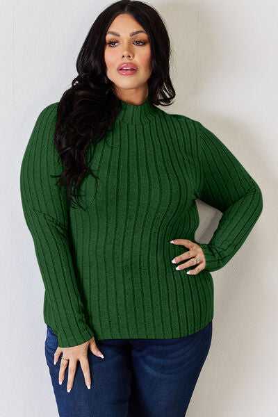 Basic Bae Full Size Ribbed Mock Neck Long Sleeve T-Shirt from Enfance-Heureuse
