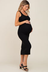 Black Ribbed Basic Maternity Maxi Dress from PinkBlush