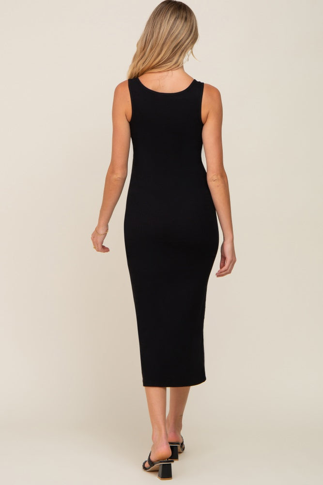 Black Ribbed Basic Maternity Maxi Dress from PinkBlush
