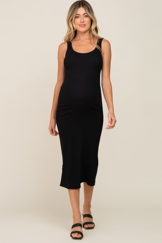 Black Ribbed Basic Maternity Maxi Dress from PinkBlush