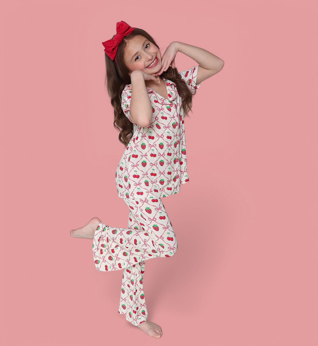 CHERRY BOW BERRY DREAM GIRL'S FLARE SET from DREAM BIG LITTLE CO