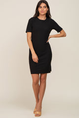 Black Ribbed Basic Short Sleeve Maternity Dress from PinkBlush