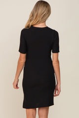 Black Ribbed Basic Short Sleeve Maternity Dress from PinkBlush