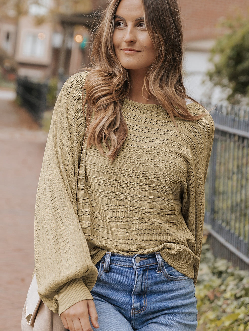 Apricot Eyelets Textured Lantern Sleeve Knit Jumper from MsDressly