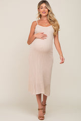 Beige Open Knit Crochet Maternity Midi Dress from PinkBlush