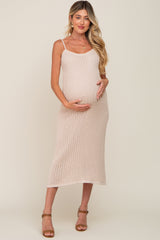 Beige Open Knit Crochet Maternity Midi Dress from PinkBlush