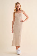 Beige Open Knit Crochet Maternity Midi Dress from PinkBlush
