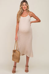 Beige Open Knit Crochet Maternity Midi Dress from PinkBlush