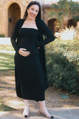 Black Ribbed Sleeveless Dress Cardigan Maternity Set from PinkBlush