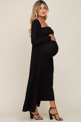 Black Ribbed Sleeveless Dress Cardigan Maternity Set from PinkBlush