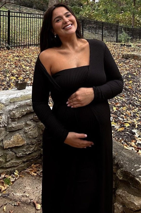 Black Ribbed Sleeveless Dress Cardigan Maternity Set from PinkBlush