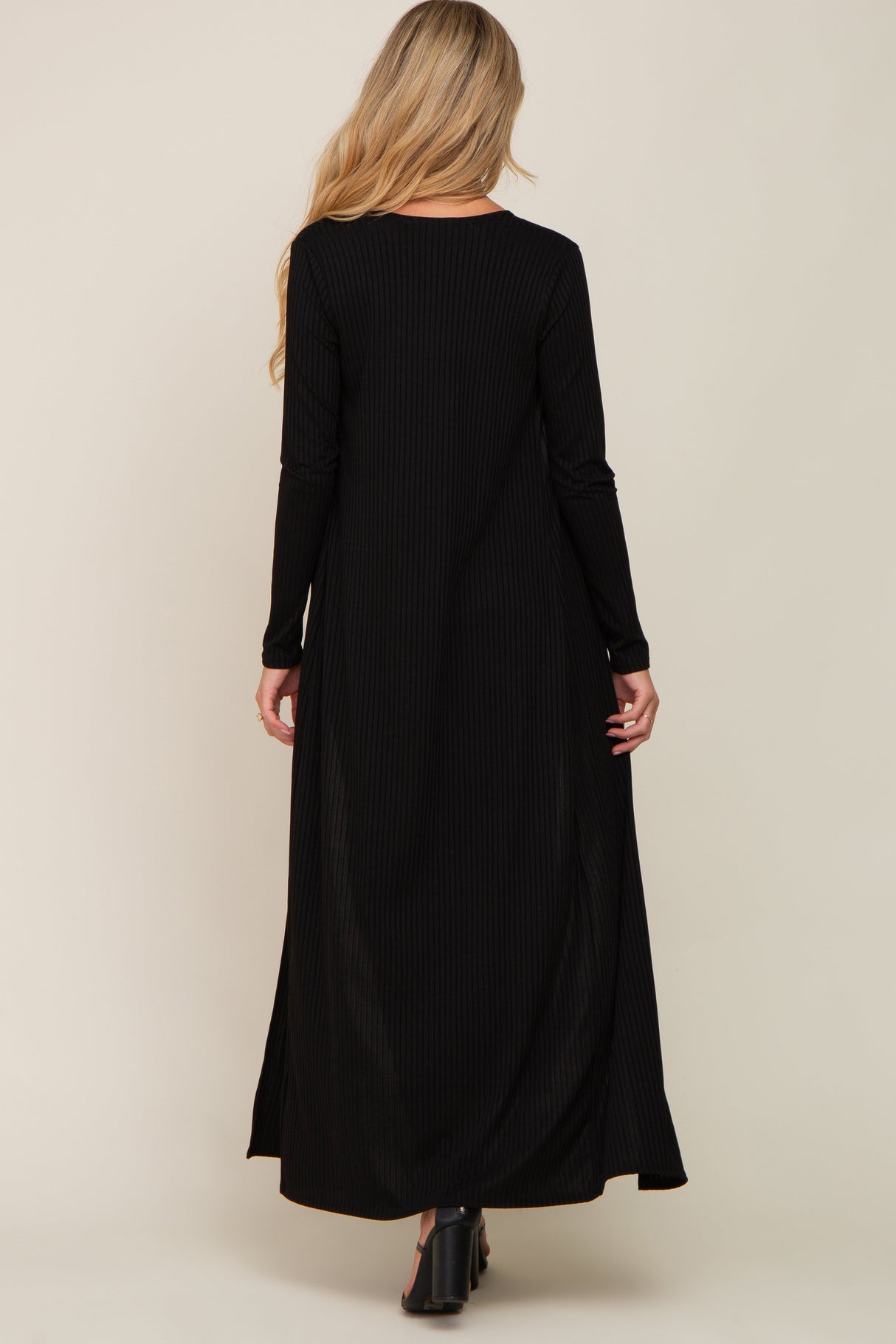 Black Ribbed Sleeveless Dress Cardigan Maternity Set from PinkBlush