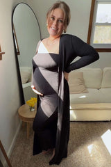 Black Ribbed Sleeveless Dress Cardigan Maternity Set from PinkBlush