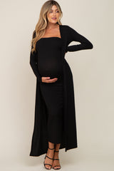 Black Ribbed Sleeveless Dress Cardigan Maternity Set from PinkBlush
